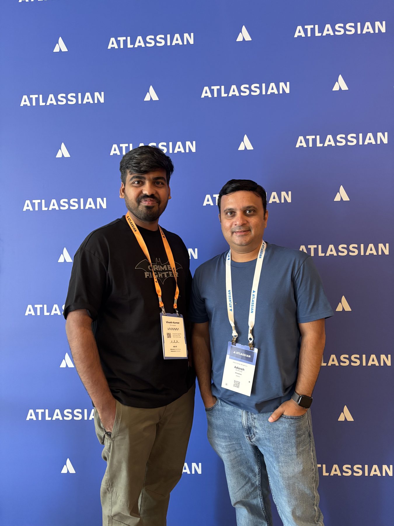 Vinoth Kumar with Adarsh Sridhara, Atlassian's Head of Product, at Atlas Camp Bengaluru 2026